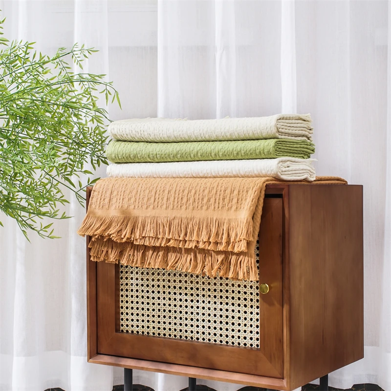ready to ship luxury heavy cotton linen vintage waffle weave baby blanket bed throw blankets