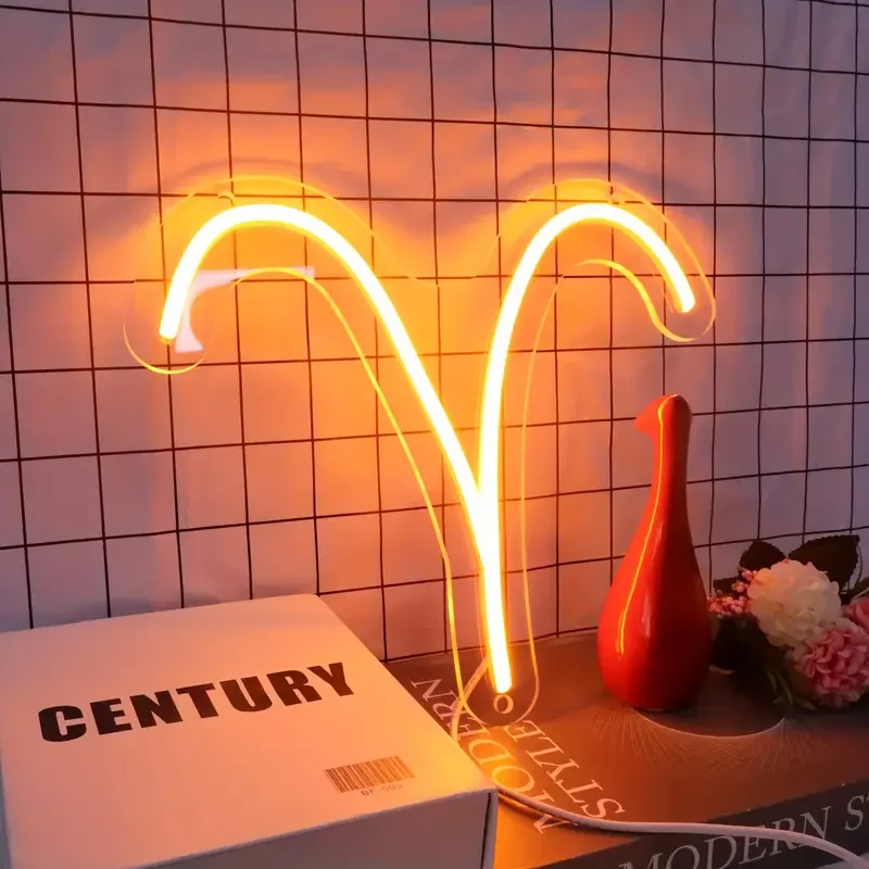 1pc Aries LED Neon Sign Astrology Zodiac Horoscope Wall Decor for Home Halloween/Thanksgiving/Christmas/Birthday Gift Room Decor