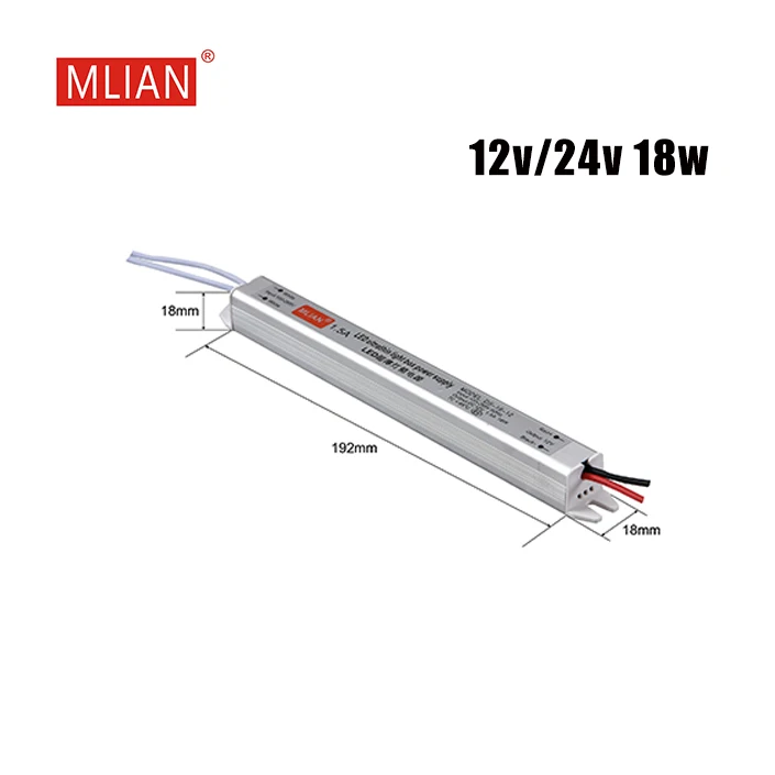 12V/24V DC IP20 Ultra Slim Lighting Box 18W 24W 36W 48W 60W 72W LED Lighting Driver 18W Switching Power Supply