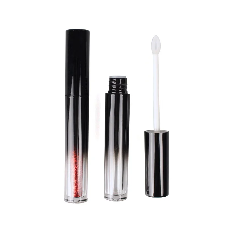3ml empty cosmetics Gradient black color lip gloss tube with brush packaging