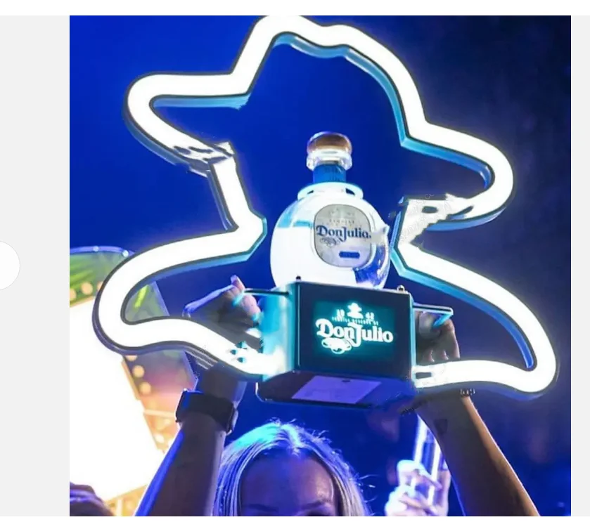 Glowing Handheld Metal Frame Lighted Topper Logo Neon Sign Glorifier LED DonJulio Reposado Blanco Tequila Bottle Presenter Tray