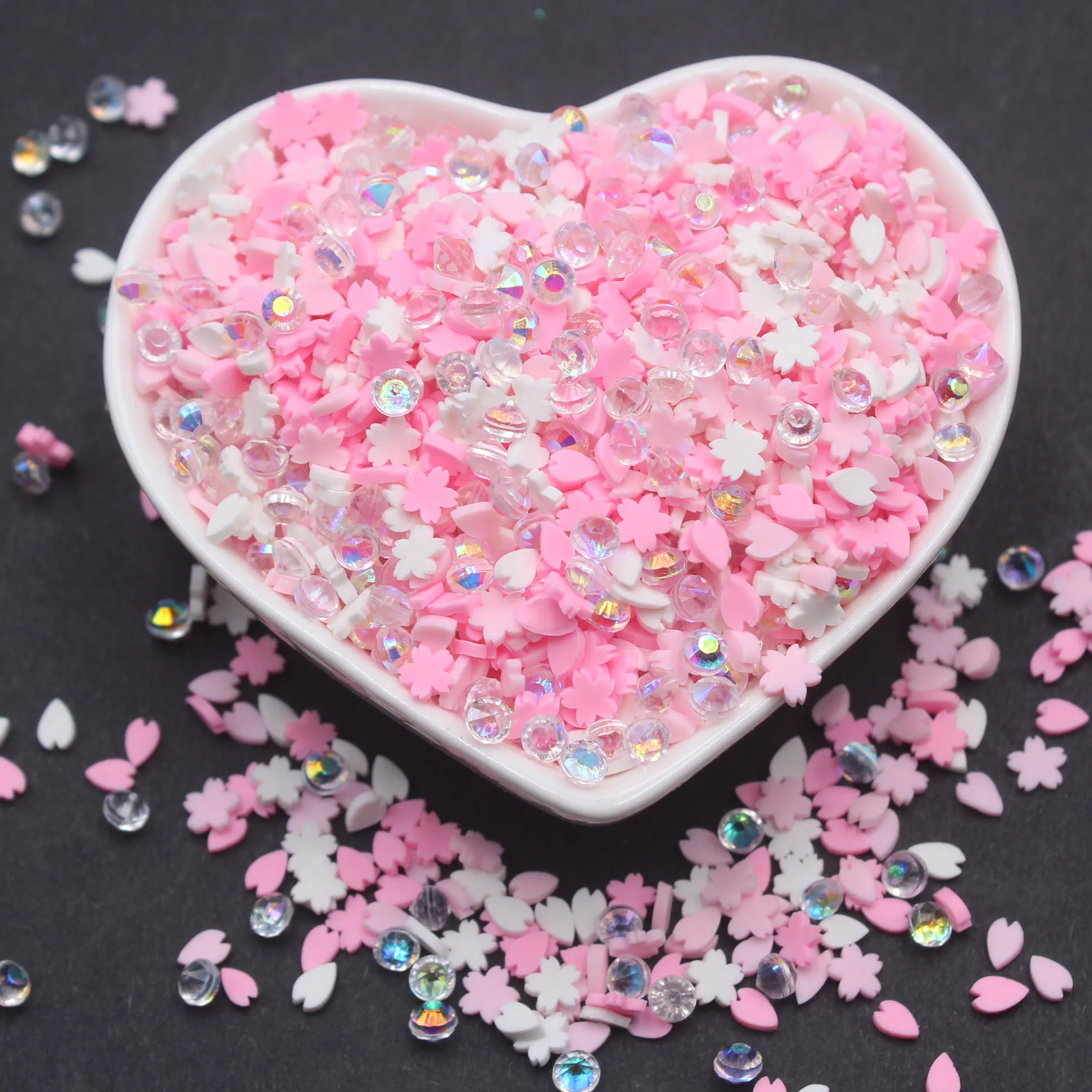 Popular Item 5mm Sakura Blossom Polymer Clay Slices Faux Diamond Sprinkles Slime Supplies DIY Crafts