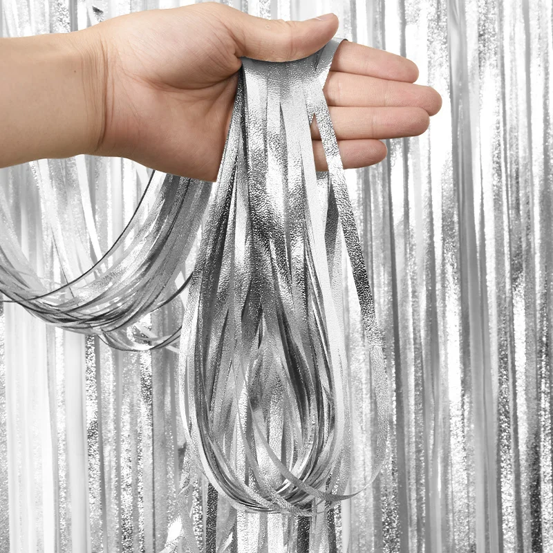 1*2M 1*3m Silk Mirror Silk Rain Party Curtain Photo Backdrop Frosted Shimmering Curtain Baby Shower Birthday Party Decoration