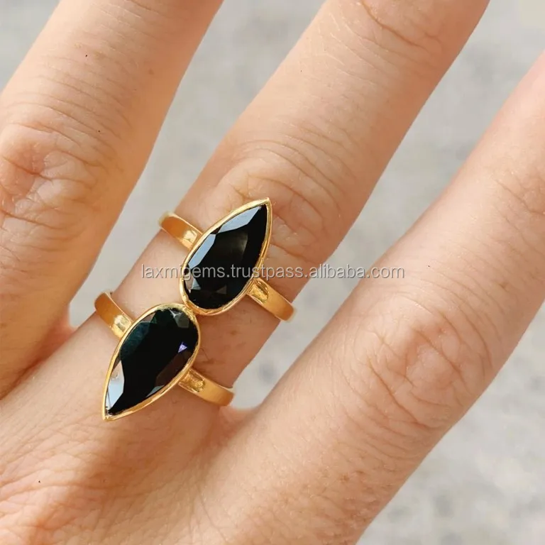 Natural Black Onyx Faceted Gemstone 925 Sterling Silver Ring