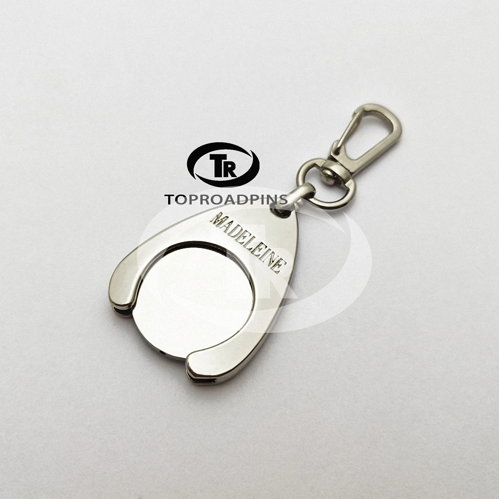 Low Moq Custom Brand Logo Supermarket Cart Trolley Symbol Token Uk Custom Made Brass Euro Trolley Tokens With Leg