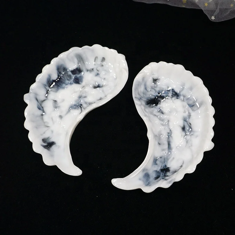 Large 2 Piece Shiny Feather Wings Plate Tray Silicone Mold