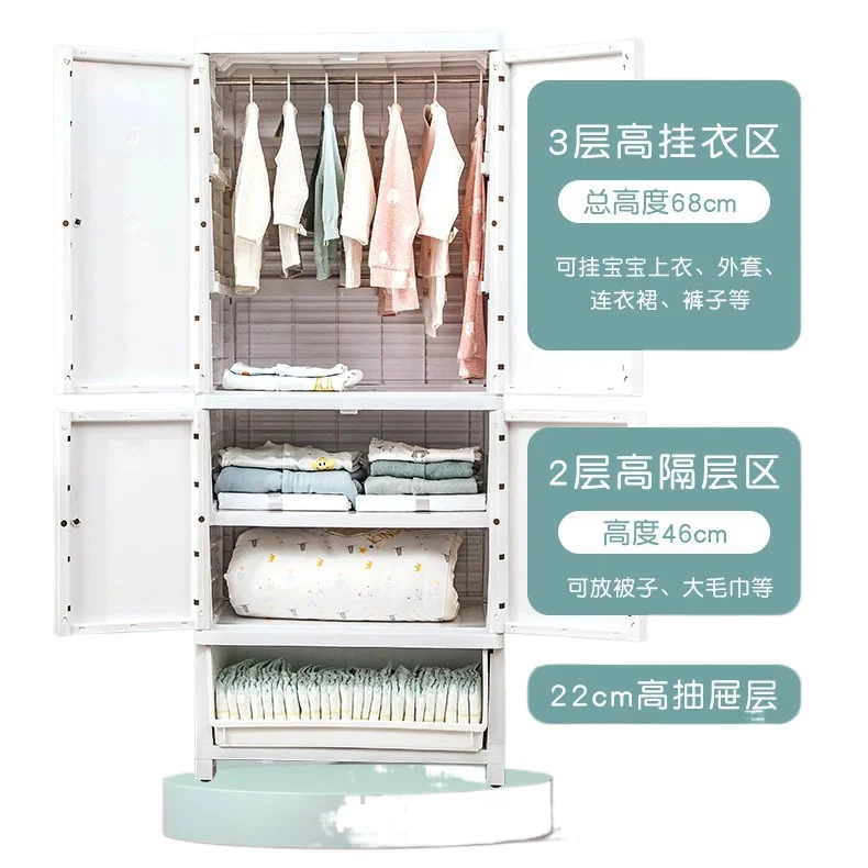 Высококачественный шкафчик детской одежды, Простой пластиковый сборный детский гардероб с мультяшным рисунком