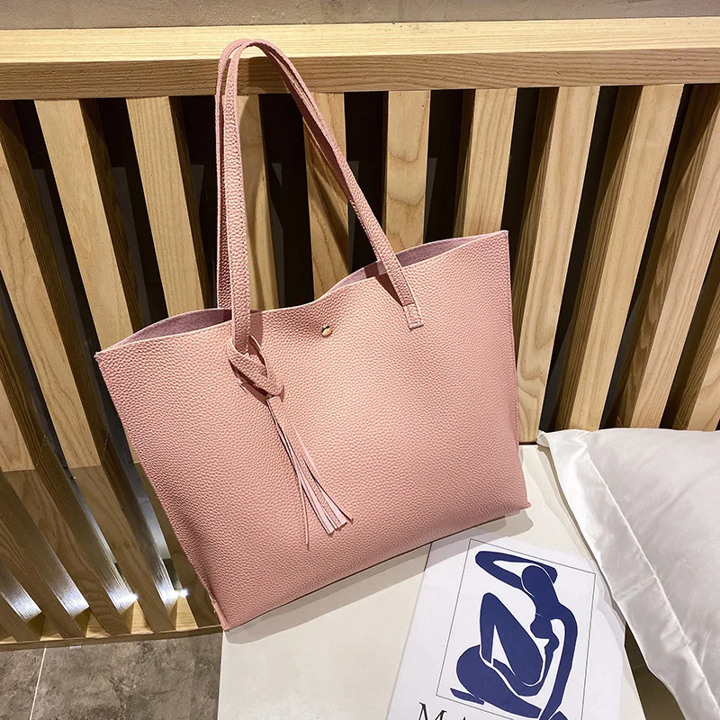Wholesale Large Capacity Tote Handbag Customized Logo Fashion PU Leather Shoulder Tote Shopping Bag