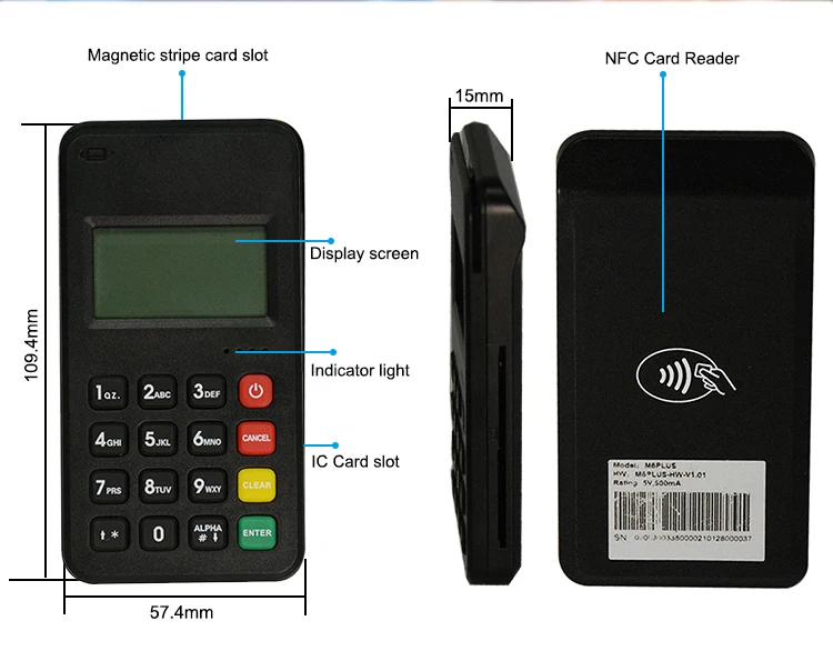 MSR Chip rfid reader contactless mini pos terminal mobile payment mpos device M6 PLUS