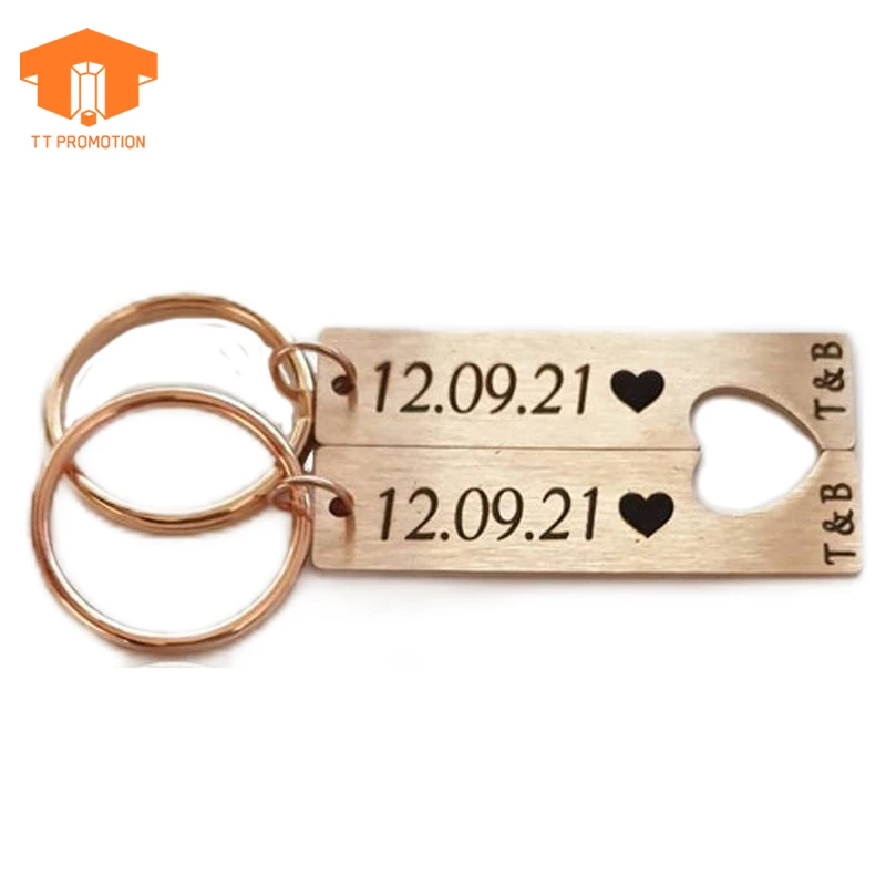 Custom Special Metal Keychains Engraved Text Personalised Couples Heart Keyrings Keychain