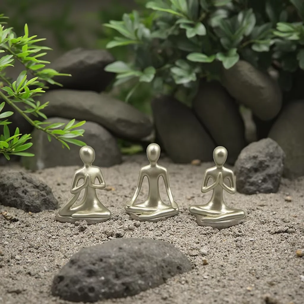 Set of 3 Resin Zen Yoga Statues Gold Meditation Figurines with Color-Changing Feature for Bookshelf Home Decor