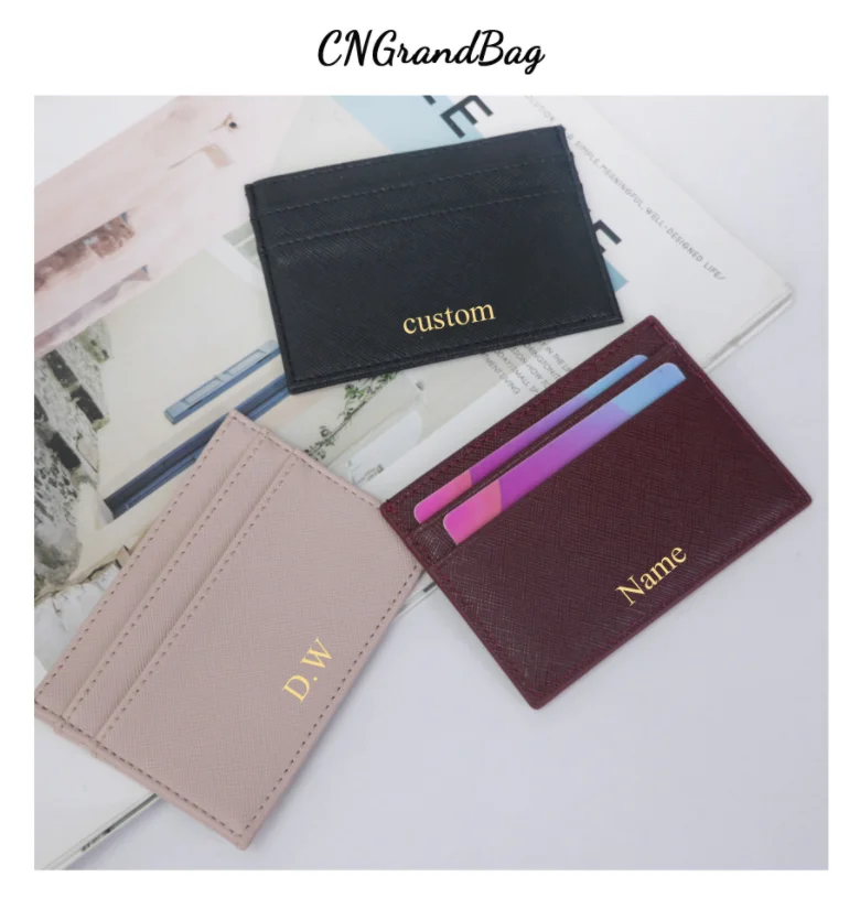 Hot sale mini card holder wallet saffiano Pu leather business custom RFID credit card Holder wholesale