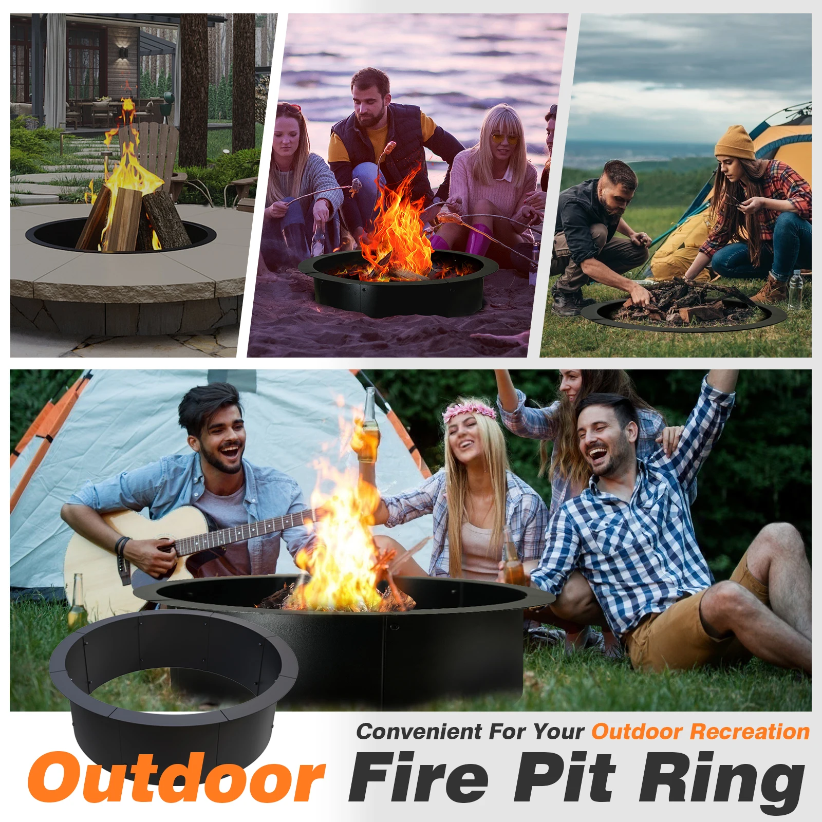 High Quality Outdoor Camping Wood Burning Fire Pit Round Galvanized Steel Charcoal Fire Ring