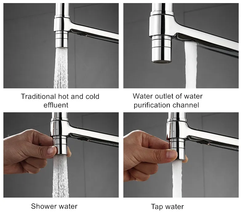 YLK0079 Black pinaintg  brass 3  way filtered drinking mixer tap pull out chrome plated water purifier kitchen faucet