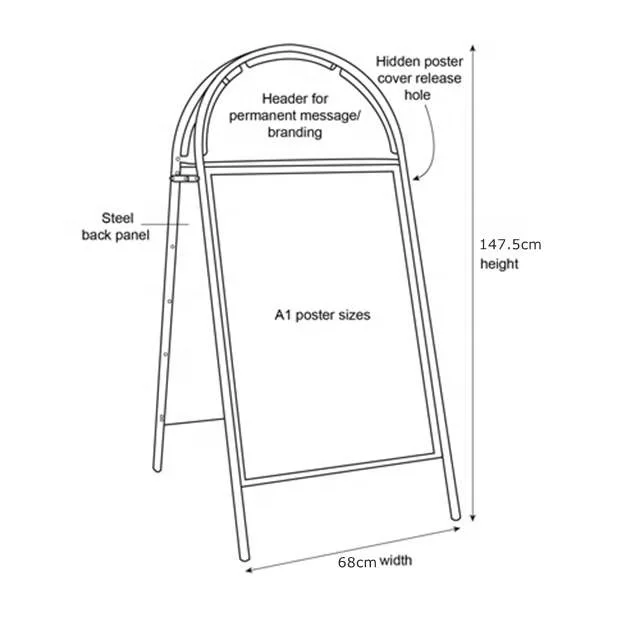 Advertising Display Banner Stand Poster A Frame Sidewalk Sign Holder With Header Panel