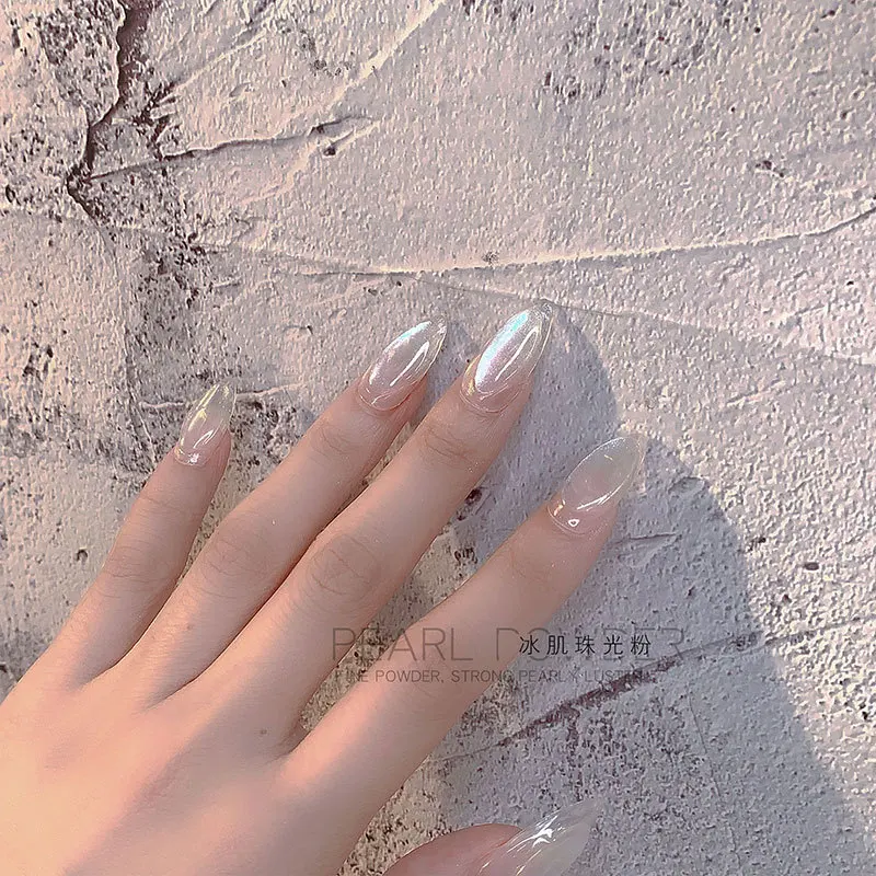 Good quality mermaid chrome nail powder shimmer white mirror dust pigment glitter white pearl chrome powder nails
