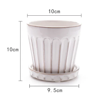 Custom Made Ceramic Planter Pot Attached Saucer Intaglio Stripes Design Glossy Glaze Succulent Pot for Home Garden Decor Pottery