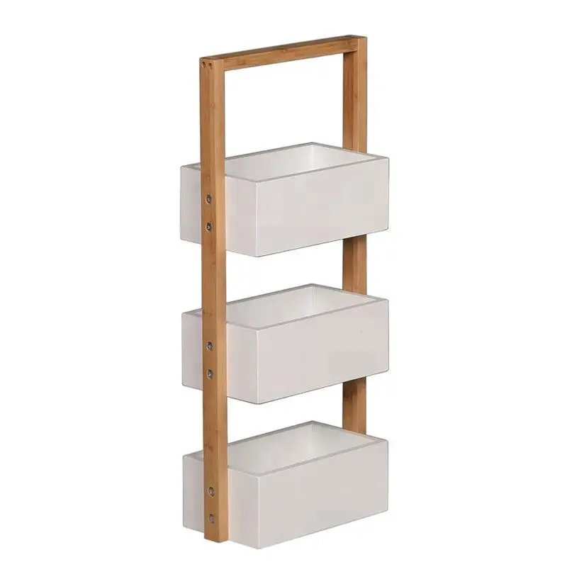  Three Tier Bamboo Natural Home Caddy Free Standing Bathroom Organizer Kitchen Accessory Storage Rack Decorative Living Room