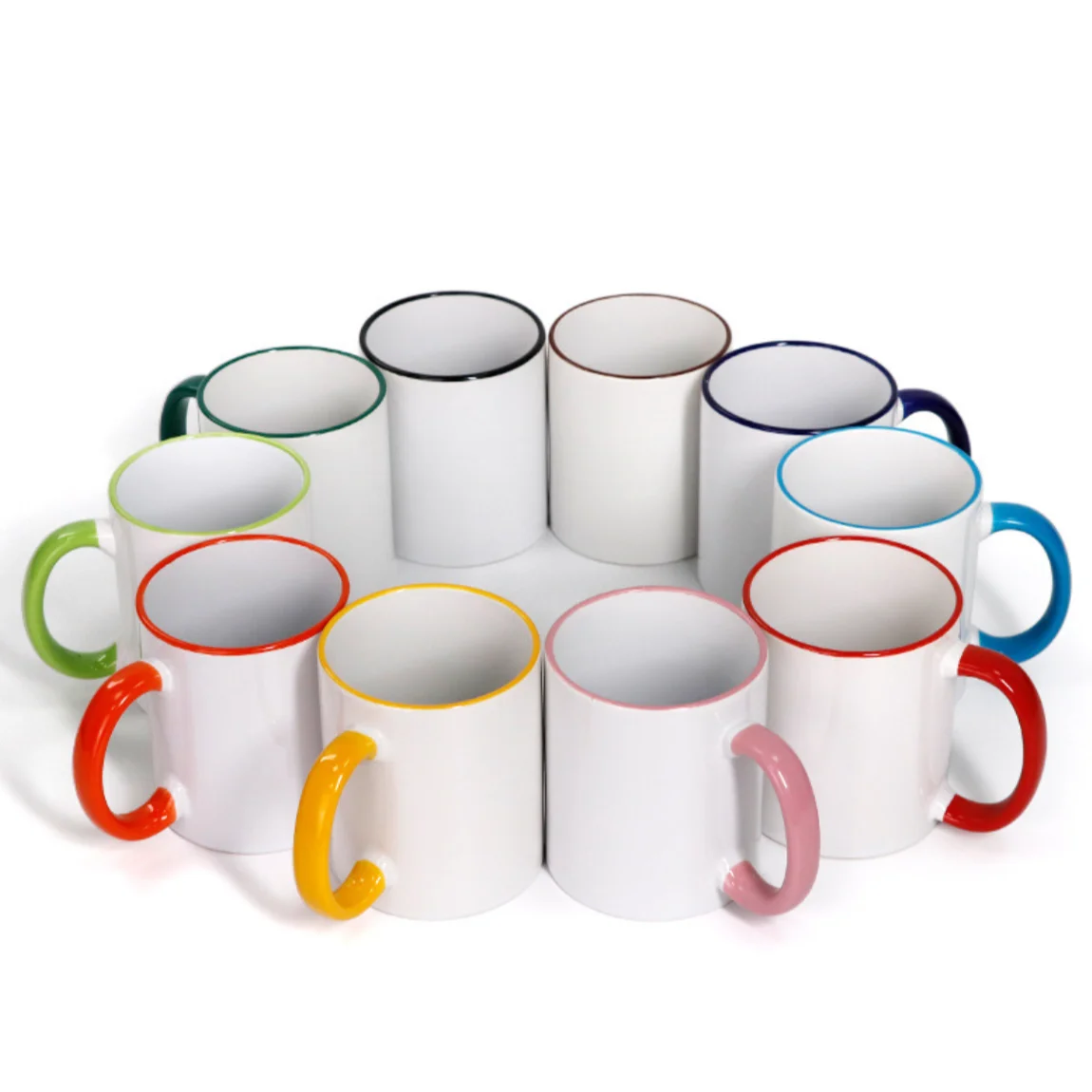 Yinsa M010 11oz Colorful Rim And Round Handle Mug Custom Sublimation Blank Coated Coffee Mug 11oz Rim Handle Color Mug
