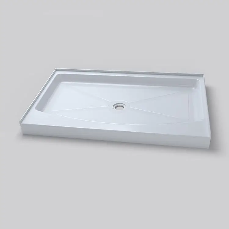 Acrylic Shower Tray Base with Three Thresholds Antislip Textured Surface Rectangle Bathroom Acrylic Shower Base