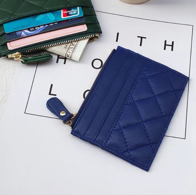 Custom Logo Coin Purse Pocket Leather Slim Wallet Genuine Leather ID Credit Card Holder With Zipper