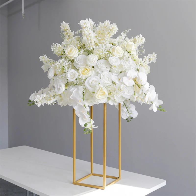 WG230028 Luckygoods custom made white rose silk table centerpiece flower display wedding table decoration flower with stand