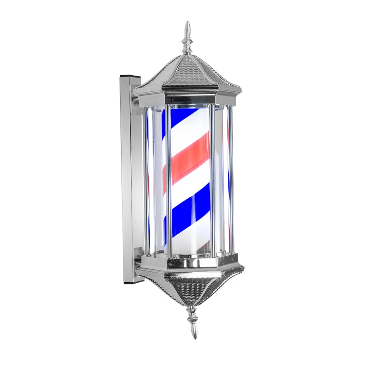 Barber Pole Hair Salon Hairdressing Sign Waterproof Outdoor Retro Barbershop Pole Illuminating Rotating Wall-Mounted Lamp