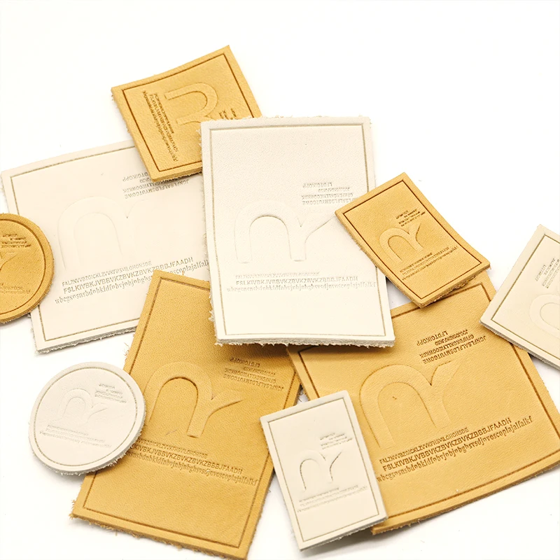 Factory Price Embossed Square Leather Patches Sew On Painted Edges Pu Leather Patch White Genuine Leather Label