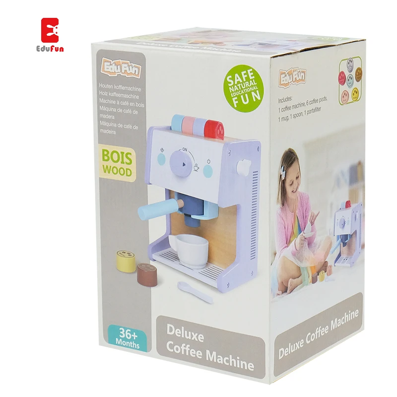 Children Gift funny Montesssori educational Pretend Playing Wooden Kitchen Deluxe coffee machine  Set for Toddler toys