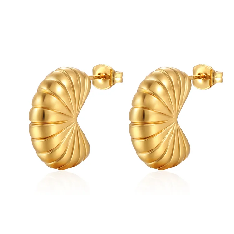 Fashion 18K Gold Filled Stainless Steel Earring Jewelry Tarnish Free Cc Snail Shape Chunky Stud Women Earrings Hoops