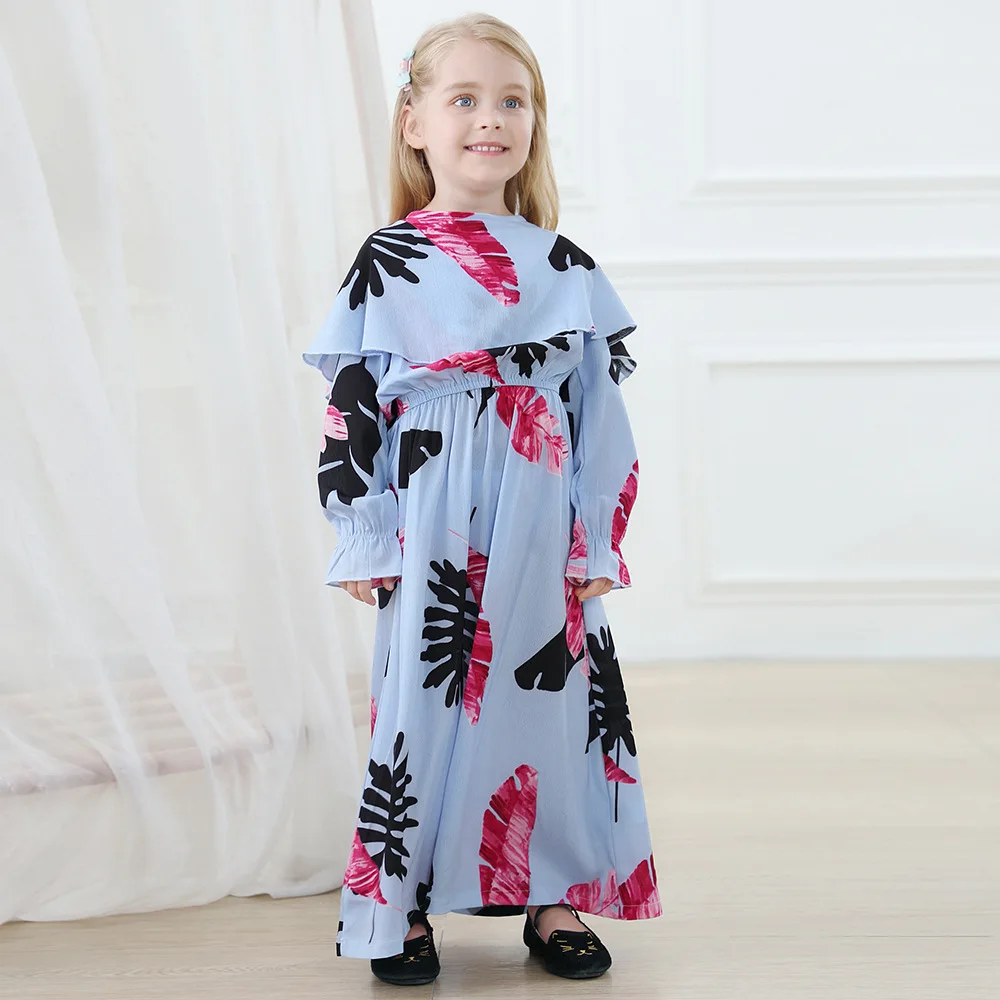 2021 Latest  Busana Muslim  Robe Abaya Dubai Satin Dress Islamic Clothing Kids Abayas Girls Muslim Children