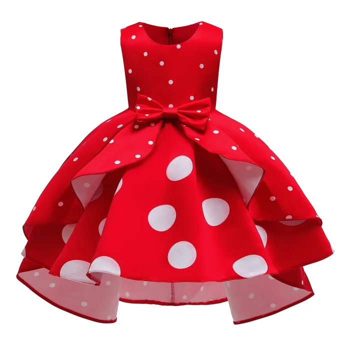 Wholesale Children Summer Breathable Girls Dress Kids Party Princess Dot Bow Wedding Party New Year Kids Clothes Boutique Dress