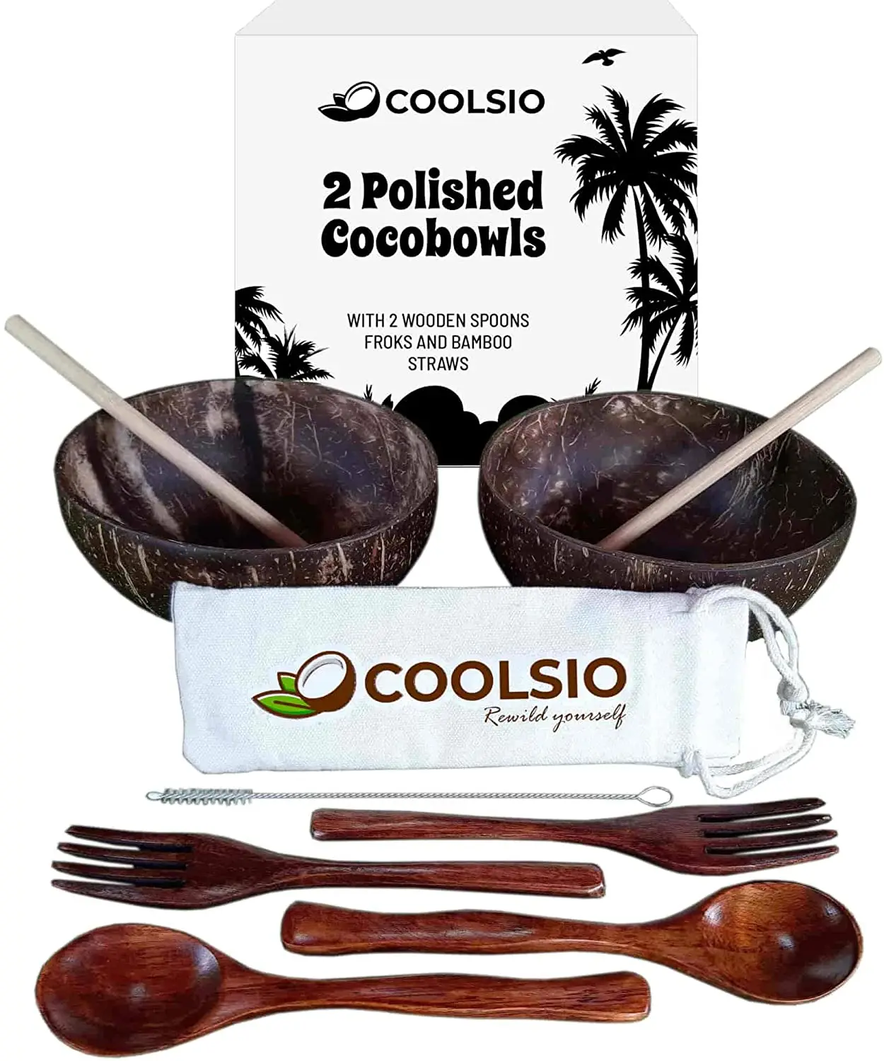 100% Natural, Organic, Eco-Friendly Smoothie Bowls Coconut Bowls and Spoons set