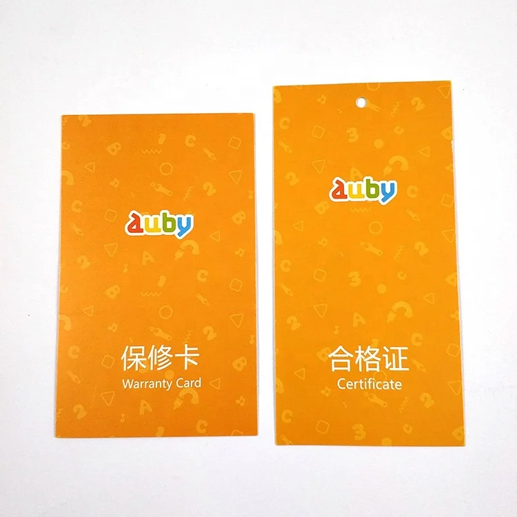 Индивидуальная печать продукта качество Сертификат карты экологически чистые подвесные бирки гарантия бумажные бирки для одежды индивидуальный OEM