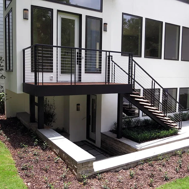 Outdoor metal fire escape staircase exterior prefab mild steel stair granite step exterior stairs