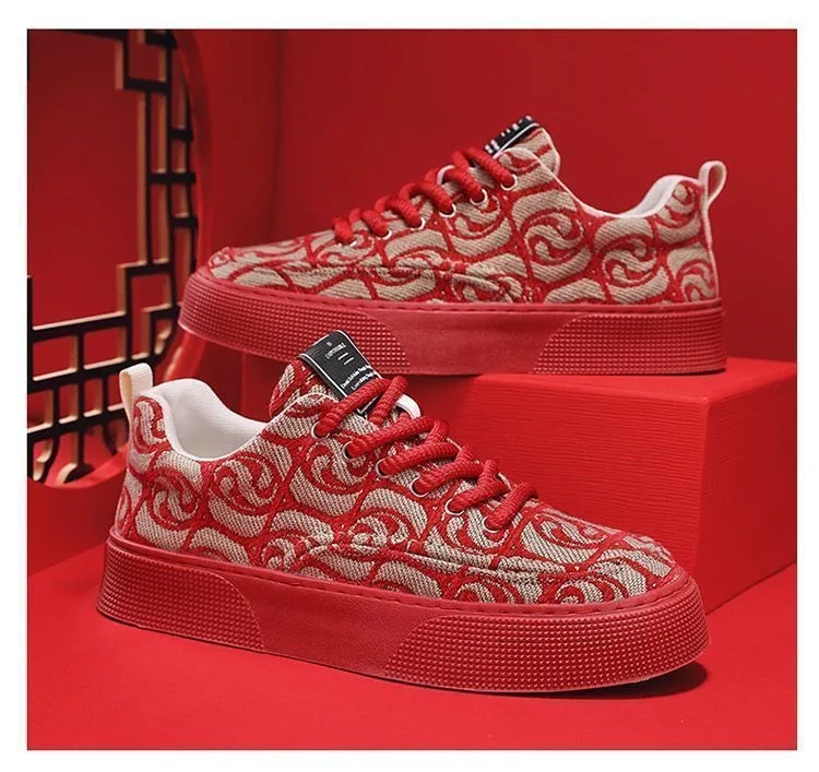 Canvas Shoes Mens Low Top Summer 2024 New Item Niche Low Top Printed Board Shoes Thick Soled Sports And Leisure Trendy Shoes