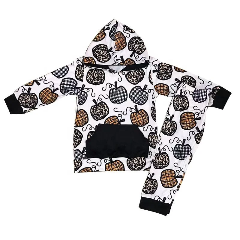 2024 Halloween Pumpkin Pattern Kids Baby Lounge Clothing Sets Long Sleeve Hooded Sweatshirt Tops &Pants 2-Piece Sets