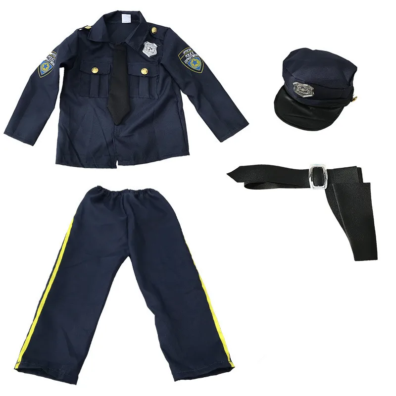 Маскарадный костюм для Хэллоуина Костюм полицейская форма для детей, детские костюмы полицейского для мальчиков милицейские формы одежды, 5 шт./набор, набор