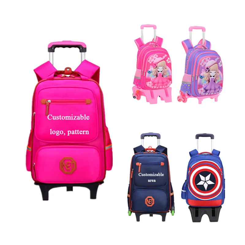 Factory direct sale children trolley school bag fashion trolley travel case backpack for kids