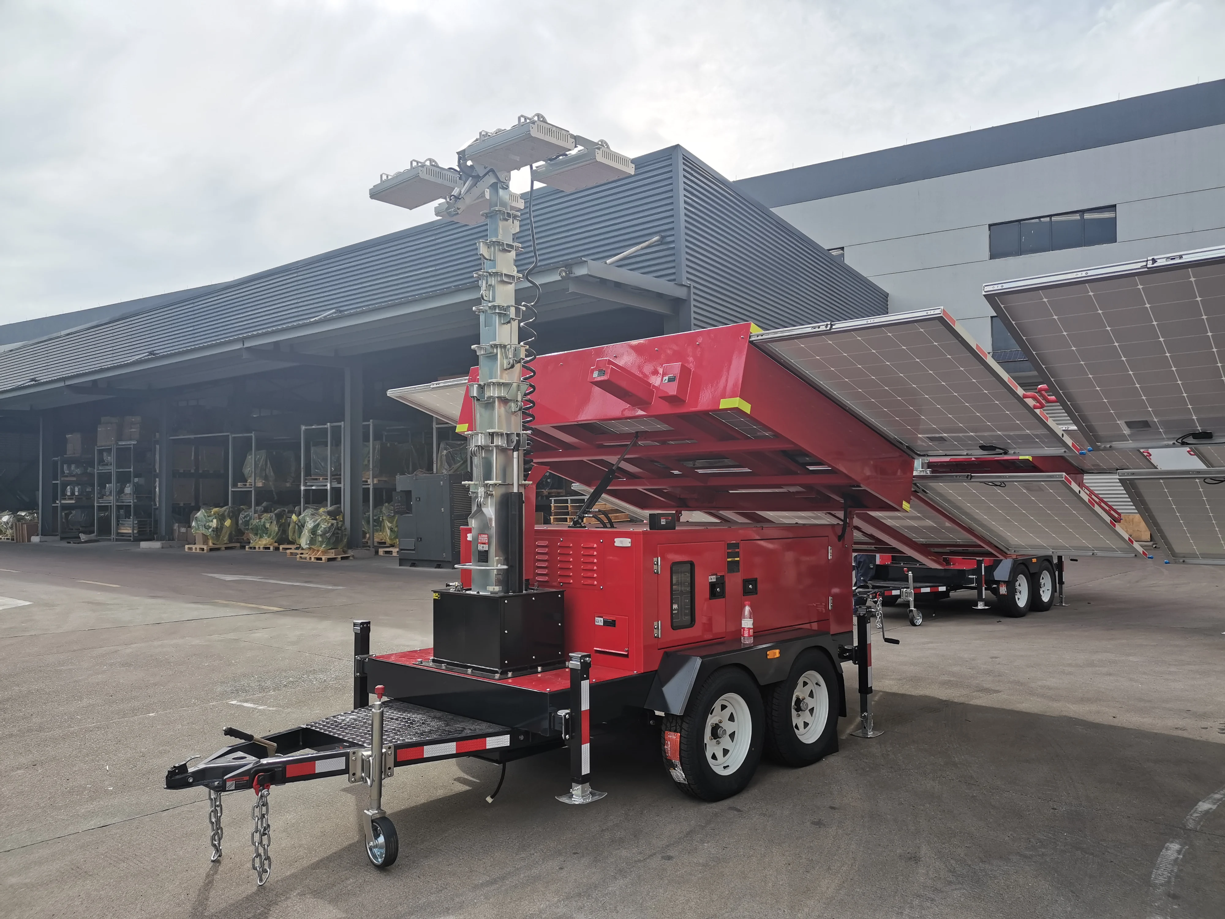 BIGLUX Construction site Solar powered mobile trailer vehicle mounted light tower for stadium  1500W solar light tower