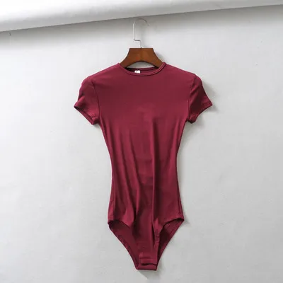 Wholesale cotton short sleeve sexy women bodysuit tops solid tight bodysuits for ladies