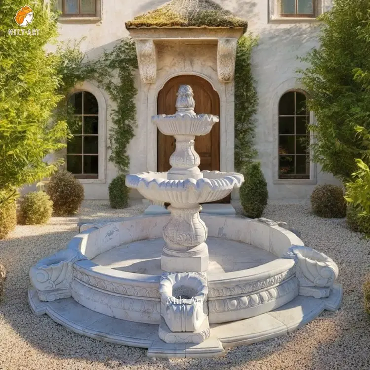 Wholesale European Style Acquarius Decoration White Natural Marble Water Fountain