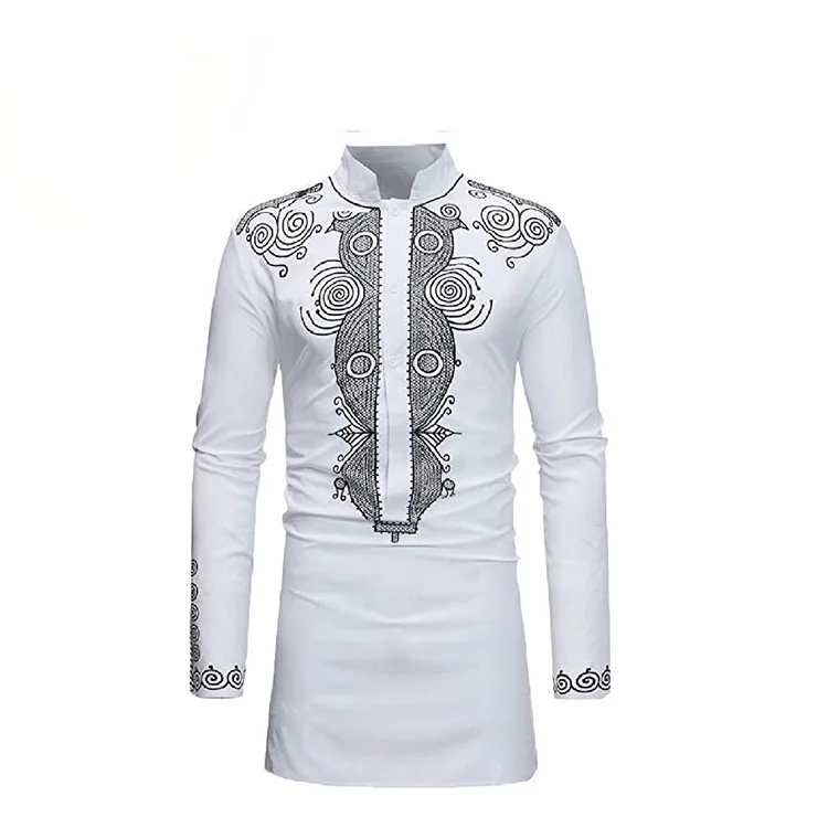 Мужские базовые рубашки в африканском стиле Дашики с воротником-стойкой