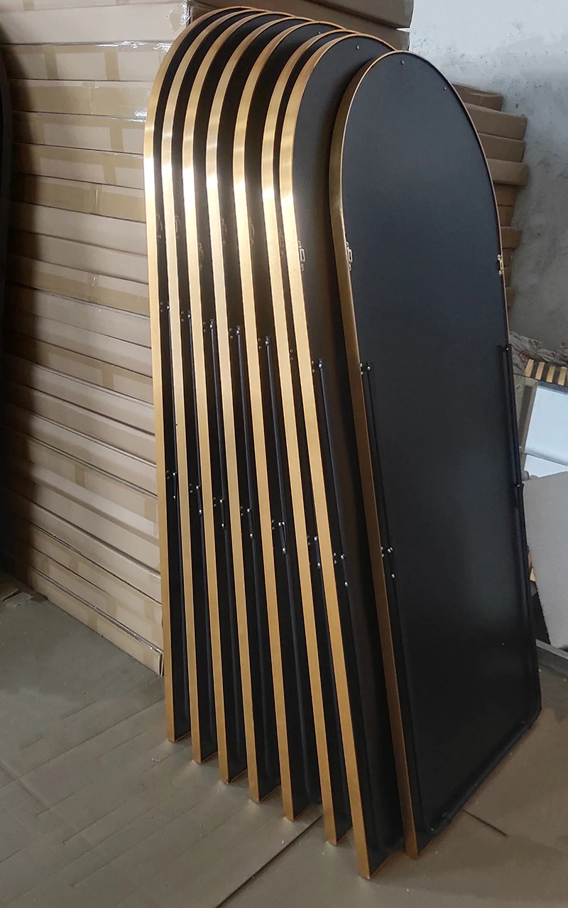 Custom Luxury Big Large Gold Metal Framed Arched Lenging Dressing Full Length Long Standing Floor mirror miroir spiegel espejo