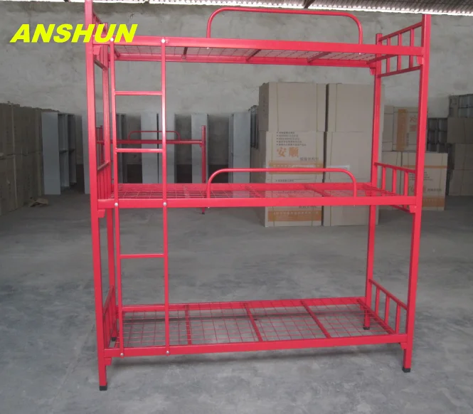  Красочная Детская школьная мебель для общежития дешевая трехъярусная кровать розового цвета