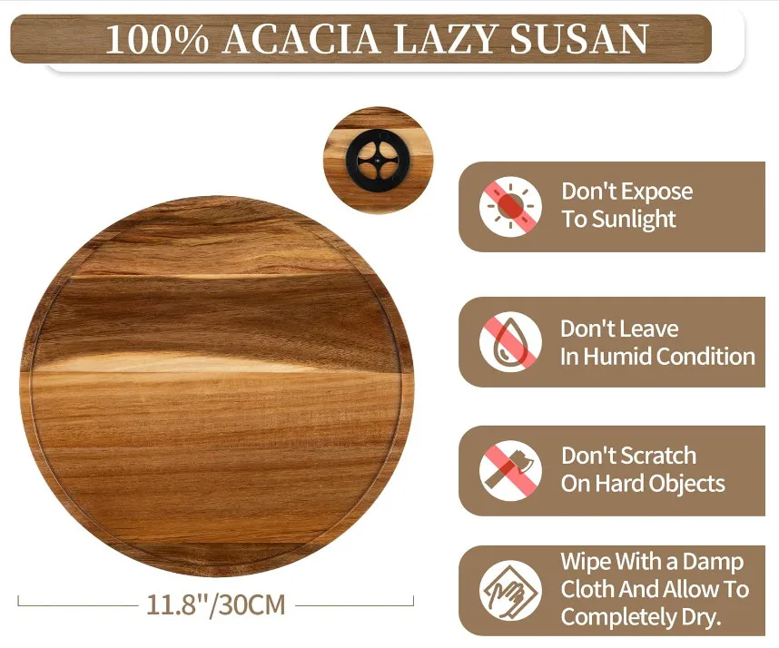 Farmhouse Rustic Round Acacia Wooden Turntable Decorative Coffee Table Trays Lazy Susan Gabinete Organizer