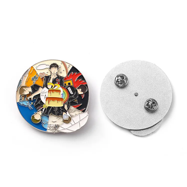 Hot sale metal soft enamel Anime Cartoon Star Surrounding Badge pin Creative Wheel Spinning customizable Rotating reel Badge