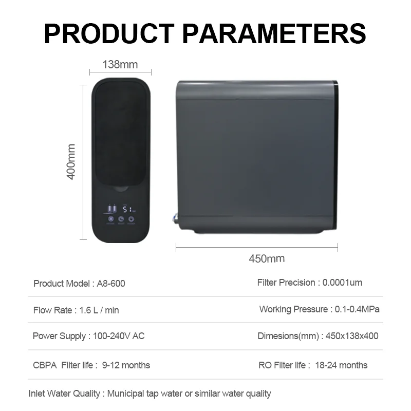 Nobana Wholesale 600GPD Reverse Osmosis Water Filter System RO Water Purifier Domestic With TDS Display