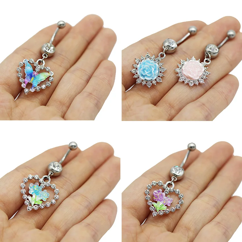 Getta new belly button rings pink flower sexy piercing ring wholesale fashion jewelry body piercing for women