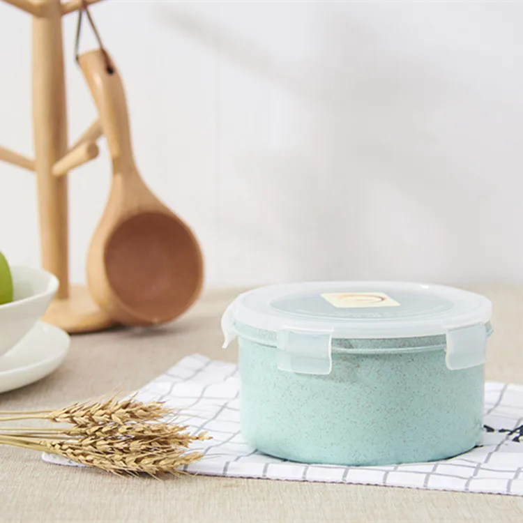 
650ml round eco-friendly cheap wheat straw lock plastic food container 
